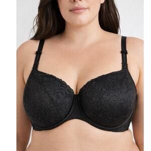 Cacique 40C Black Lace Underwire Bra Padded Full Coverage Lingerie Plus Size Fit